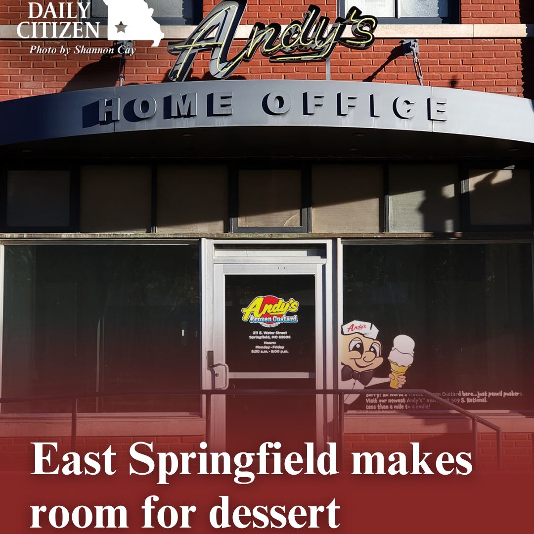 Andy's Frozen Custard's headquarters on Water Street in downtown Springfield, Missouri. Text on the image reads "East Springfield makes room for dessert" 