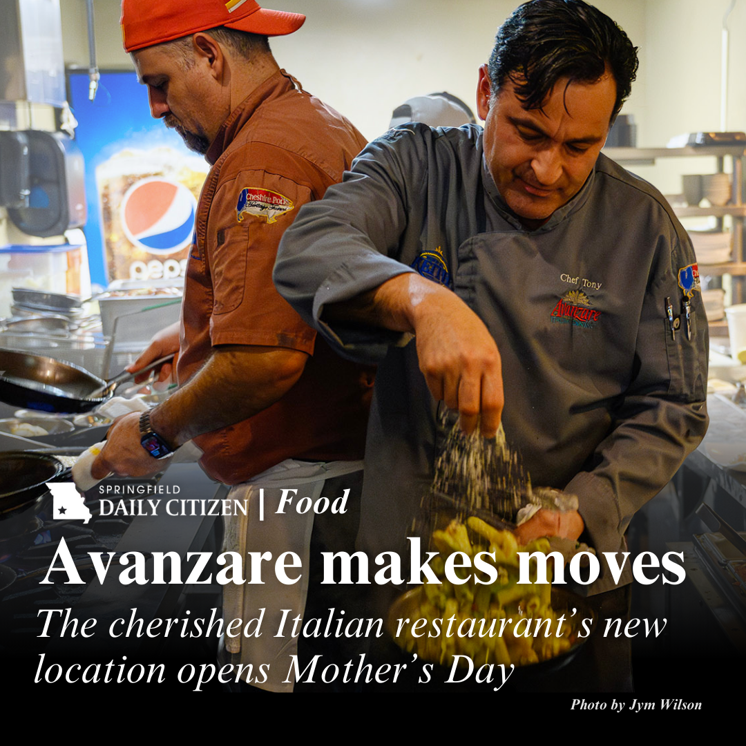 Tony Garcia and his brother Chuy cook in the close quarters at Avanzare. The two have worked together since they were in their teens. Text on the image reads: "Avanzare makes moves. The cherished Italian restaurant's new location opens Mother's Day." (Photo by Jym Wilson)