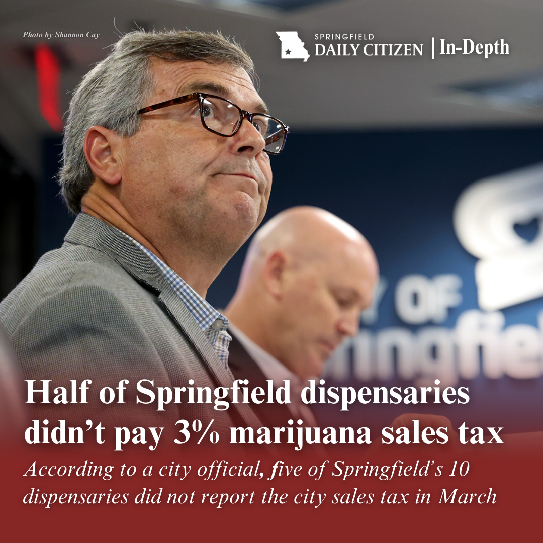 The City of Springfield's Director of Finance, David Holtmann, gives a budget overview for City Council members at their lunchtime study session on May 7, 2024. Text on the image reads: "Half of Springfield's dispensaries didn't pay 3% marijuana sales tax. According to a city official, five of Springfield's 10 dispensaries did not report the city sales tax in March." (Photo by Shannon Cay) 