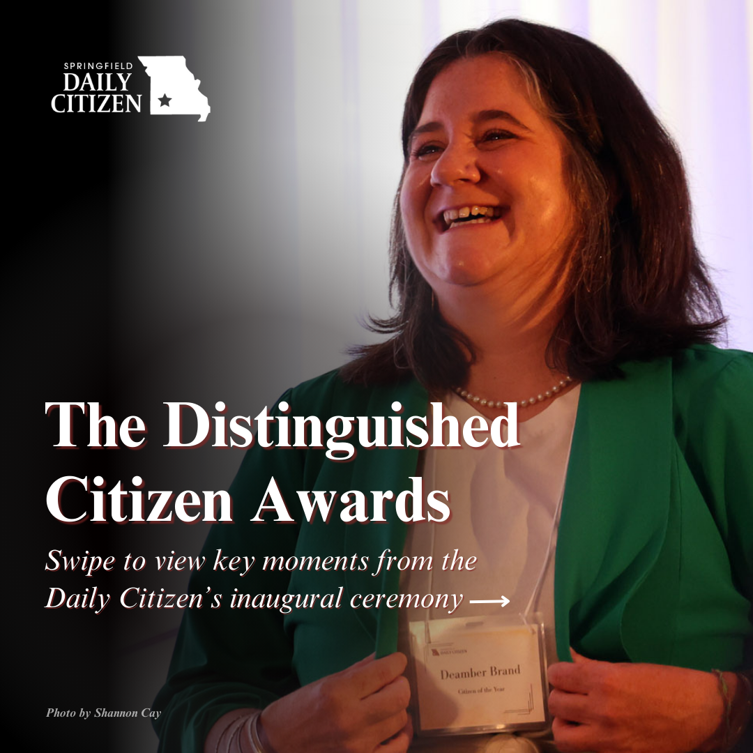 Deamber Brand of the Springfield School District accepted the Citizen of the Year Award. Text on the image reads: "The Distinguished Citizen Awards. Swipe to view key moments from the Daily Citizen's inaugural ceremony." (Photo by Shannon Cay) 