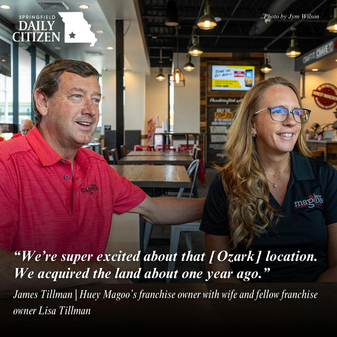 James and Lisa Tillman, Huey Magoo’s franchise owners, talk about their plans to open five stores in the Springfield region while seated inside the restaurant on East Sunshine on Sept. 7, 2023.