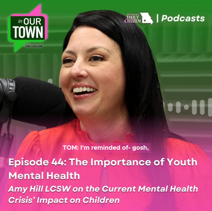 Burrell Behavioral Health's Executive Vice President of Community and Schools-Based Services, Amy Hill, LCSW, is on this week's episode of the "In Our Town" podcast with Tom Carlson. Text on the image reads: "Episode 44: The Importance of Youth Mental Health. Amy Hill LCSW on the Current Mental Health Crisis' Impact on Children." (Photo by Shannon Cay)