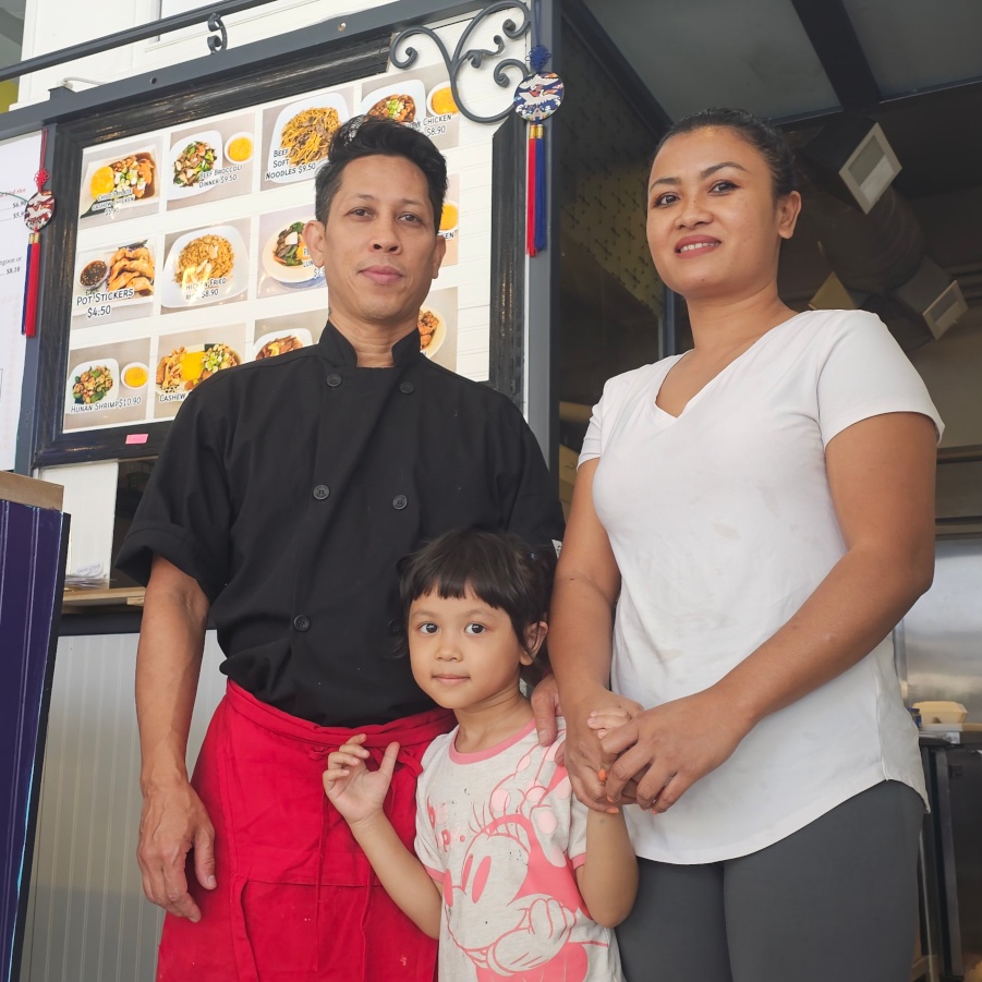 From left: Chea Nguyen, Ratamak Nguyen and their daughter, Angel, 4. The family owns and operates Lucky Time in downtown Springfield. 