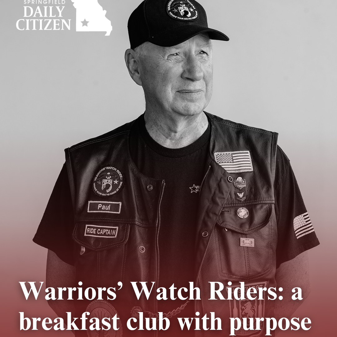 Paul Myers, 76 of Nixa. Text on the image reads: "Warriors' Watch Riders: a breakfast club with purpose"