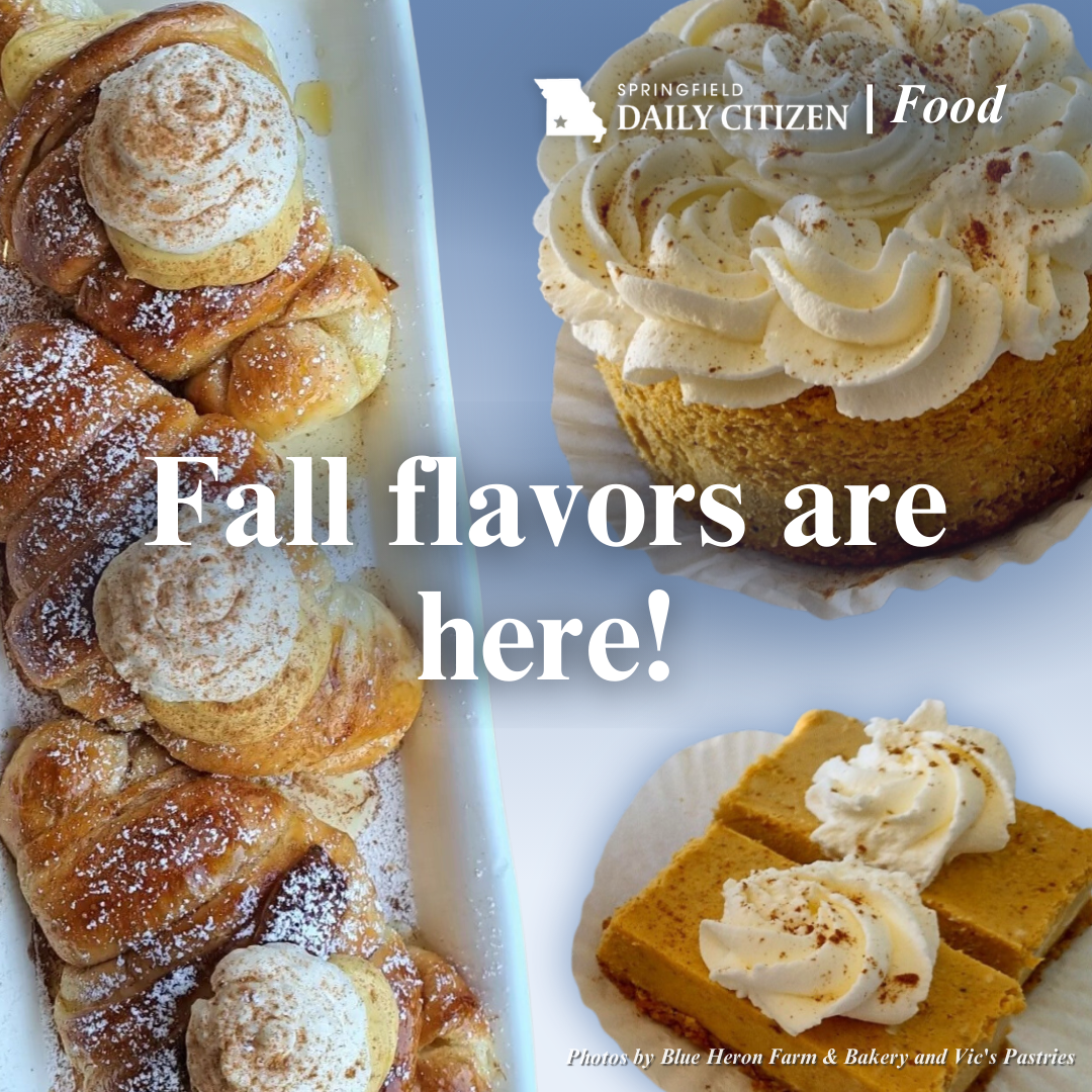 A collage of fall desserts with text reading "Fall flavors are here!"