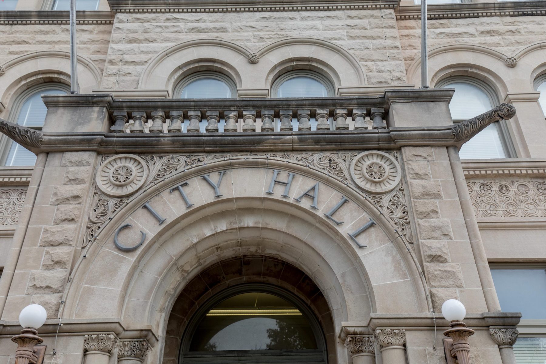A close-up of the entrance of Historic Springfield City Hall.