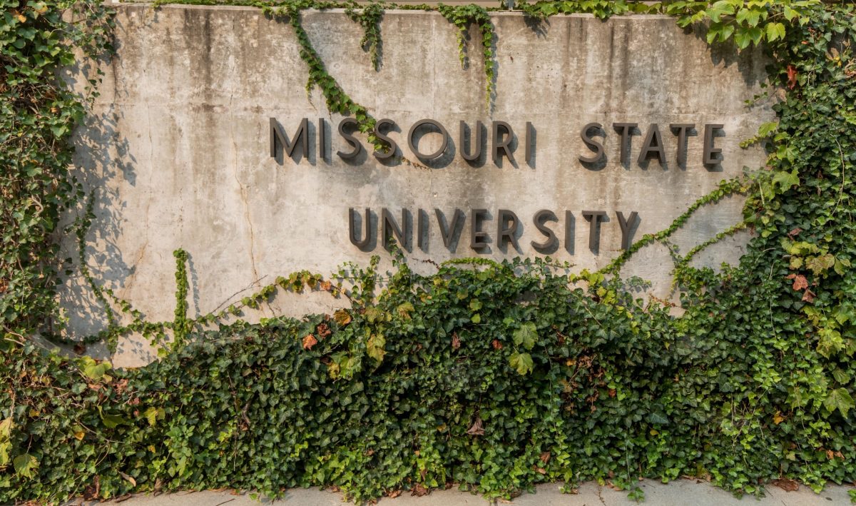 Missouri State University spelled out on concrete. Ivy Surrounds.