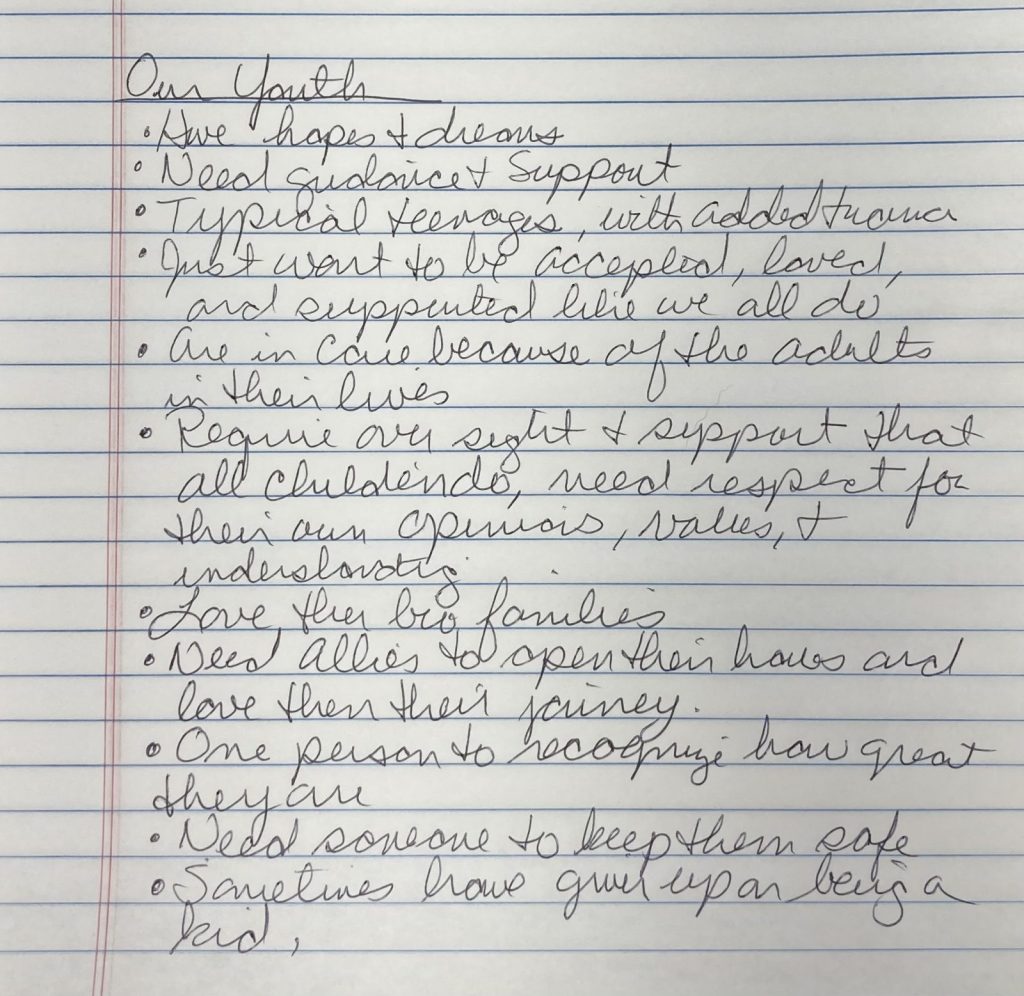 This is a handwritten list of comments about foster kids from Children's Division workers.