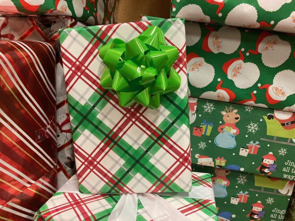 These are wrapped presents that will be delivered on Christmas Eve to all the cold weather shelters in Springfield.