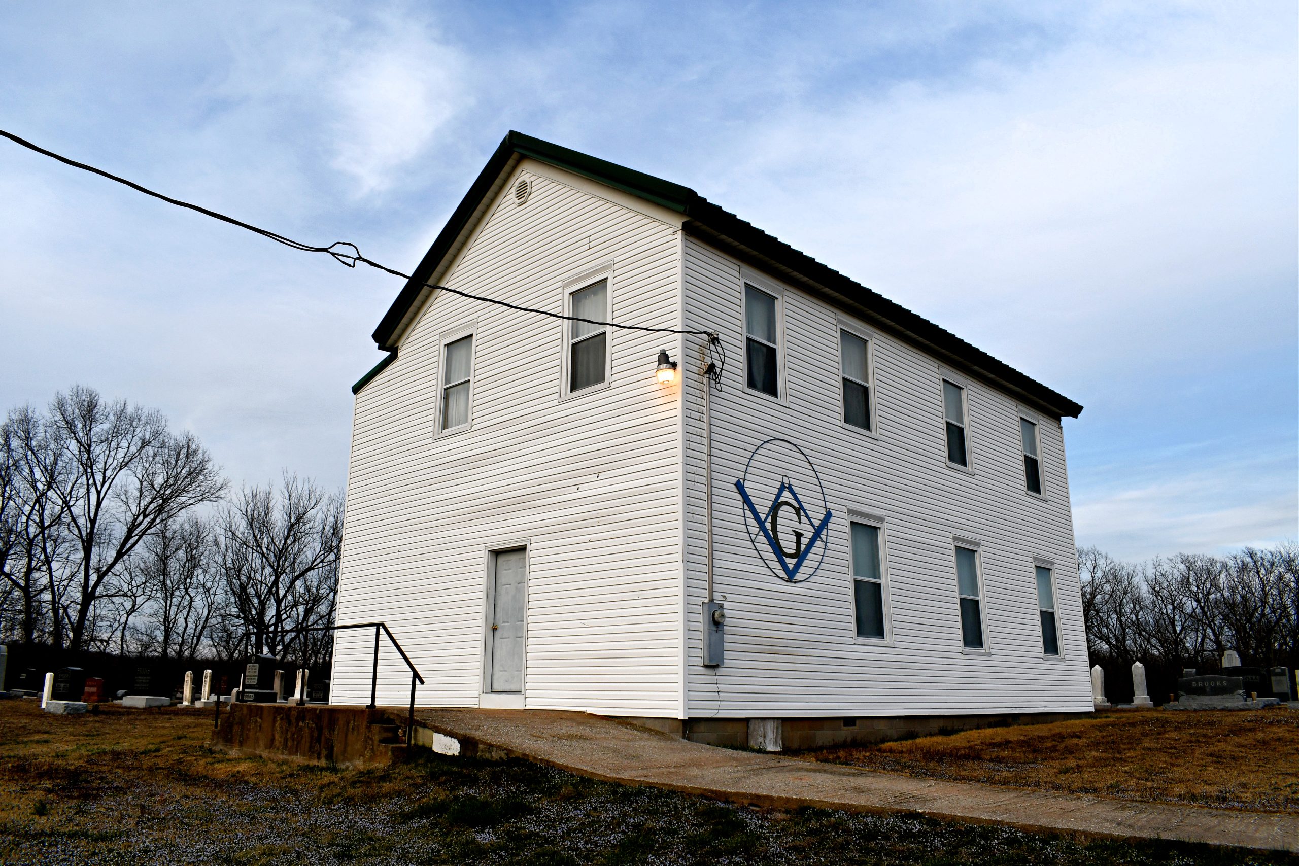 Exterior photo of an old Masonic lodge
