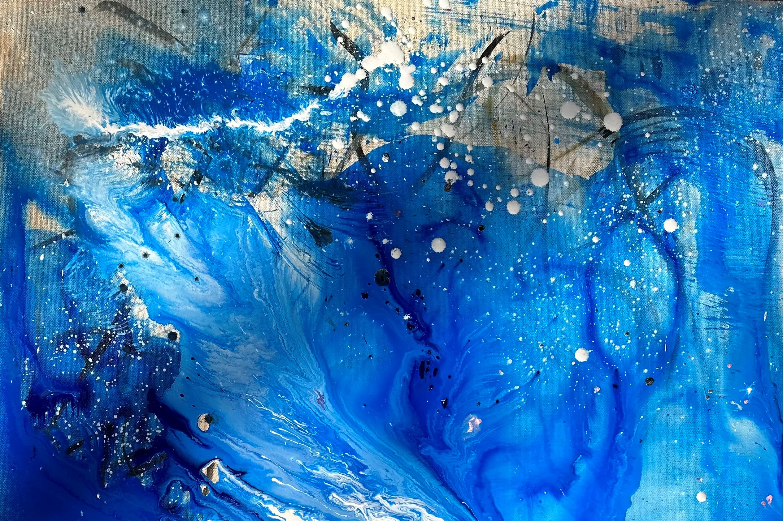 A blue abstract painting by Springfield artist Carol Snyder