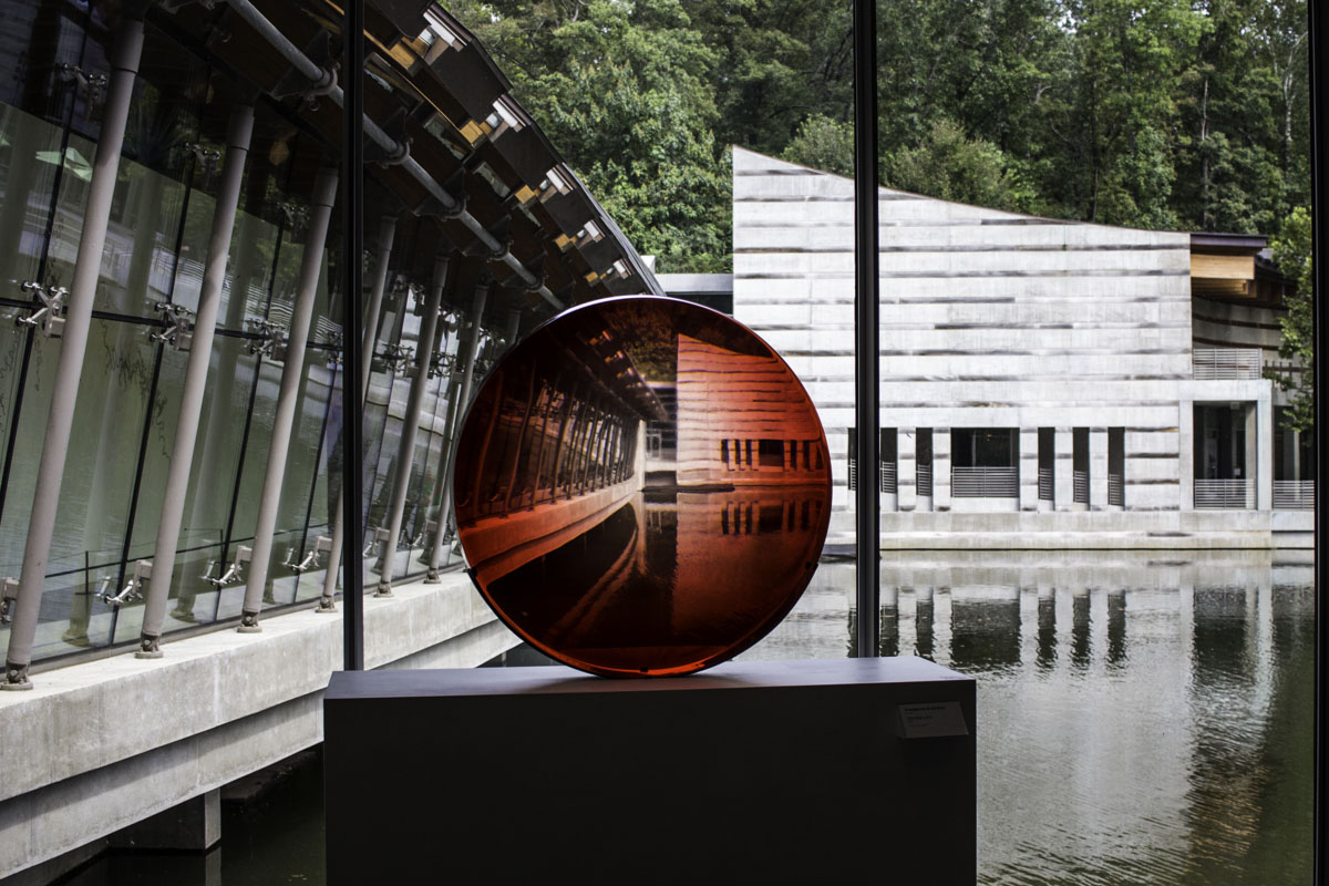 A red glass sculpture at Crystal Bridges Museum of American Art