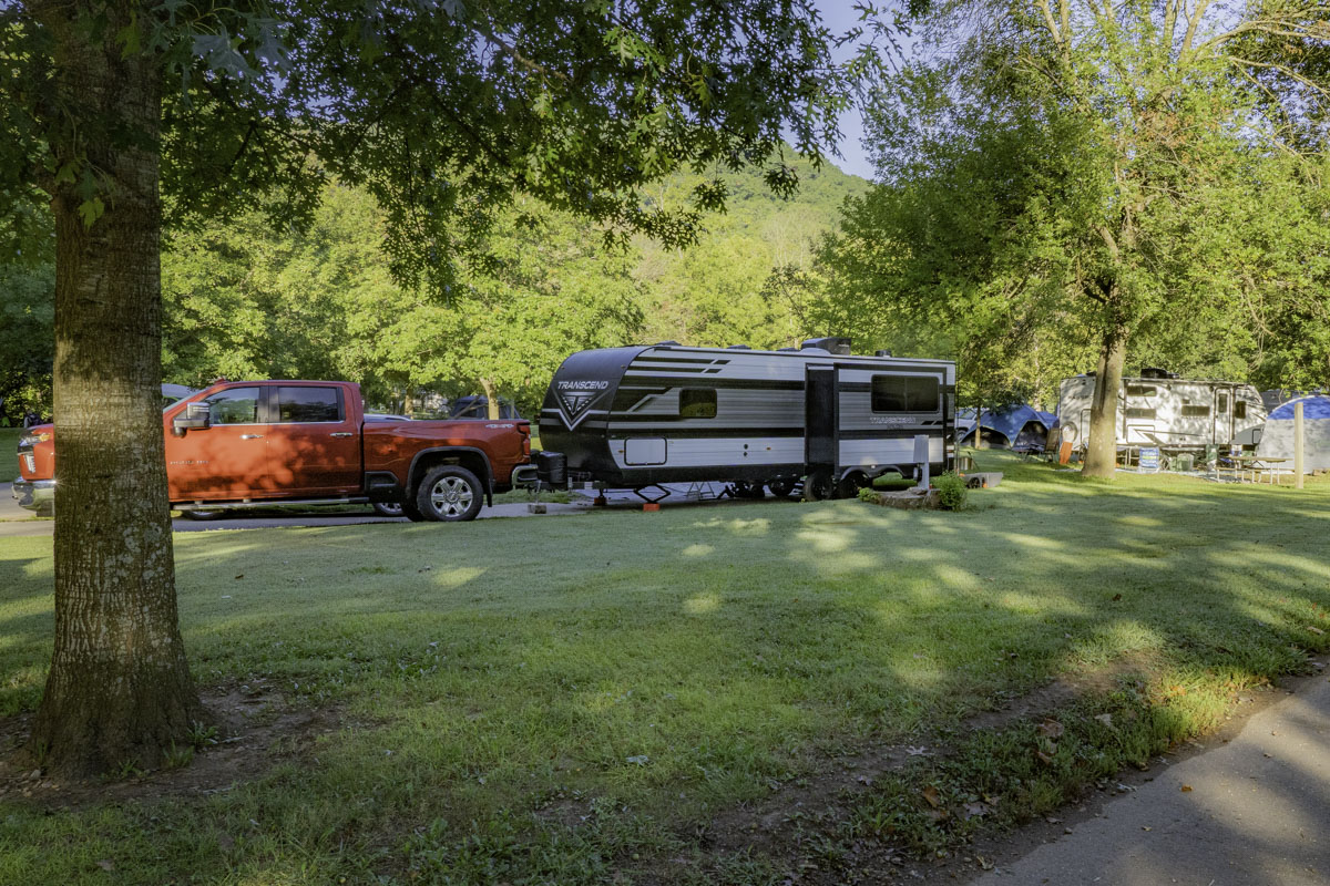 A camper parked at one of the camping sites at Roaring River State Park