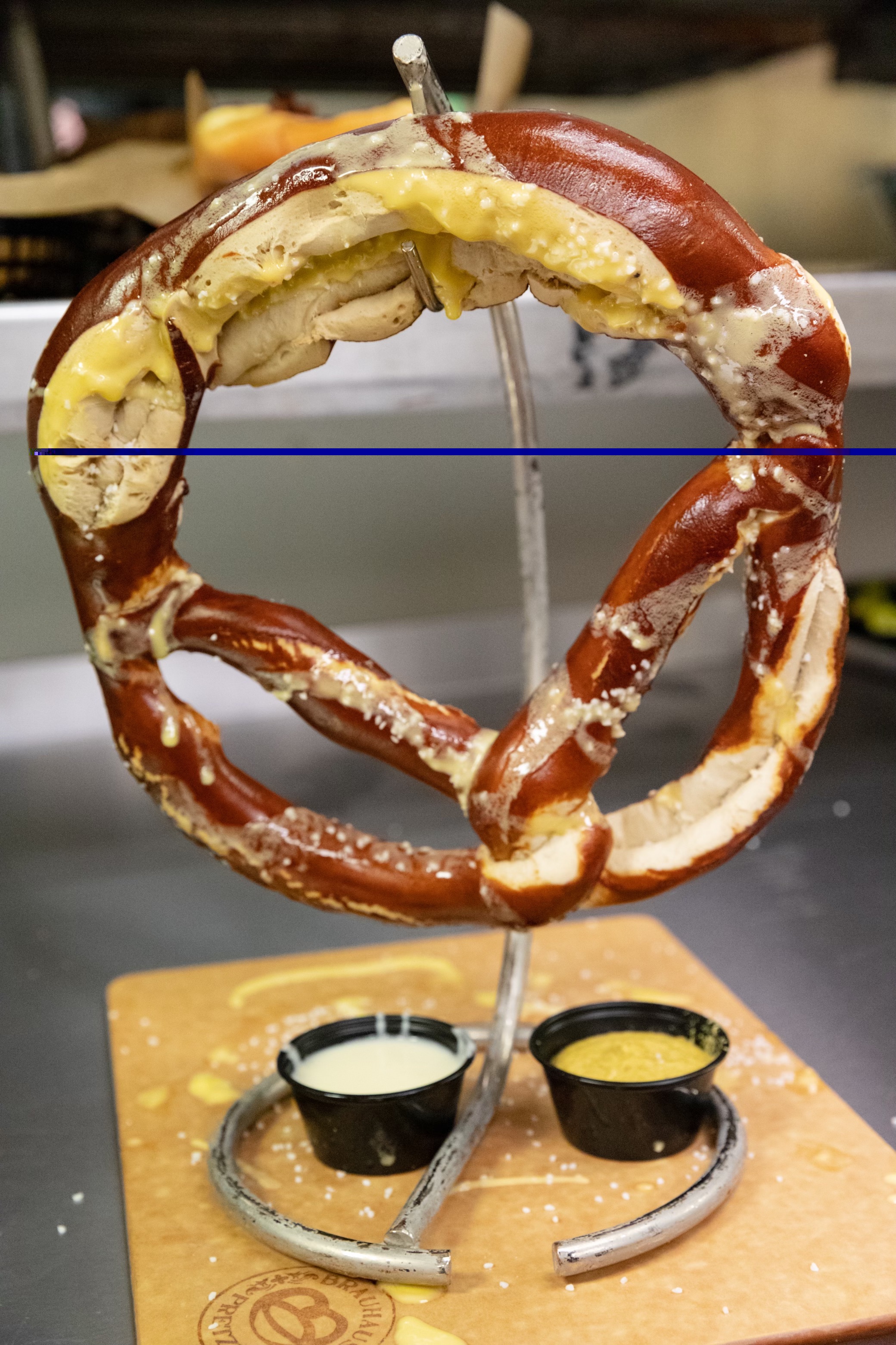 The jumbo pretzel served with queso and mustard at Gettin' Basted in Nixa.