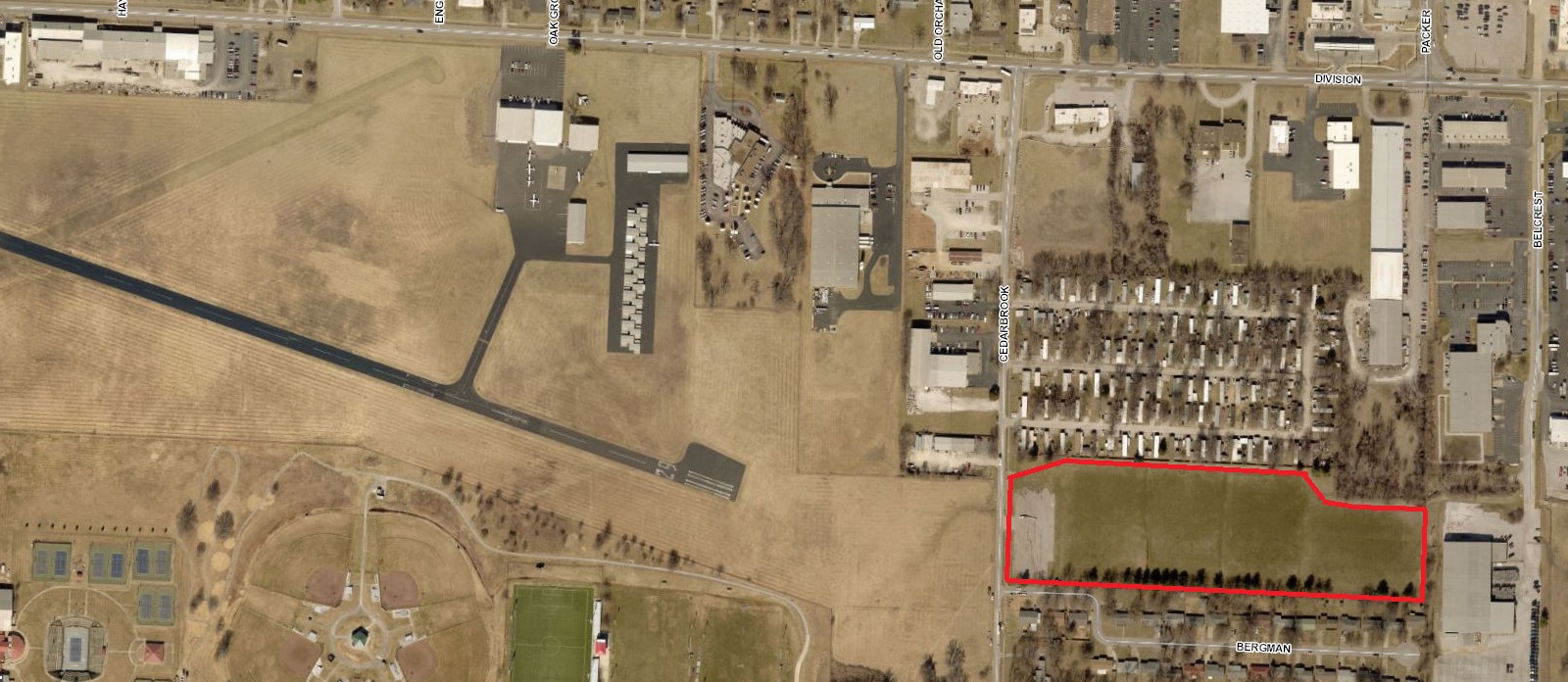 Twelve acres of land east of the Downtown Springfield Airport used as extra space for soccer practice.