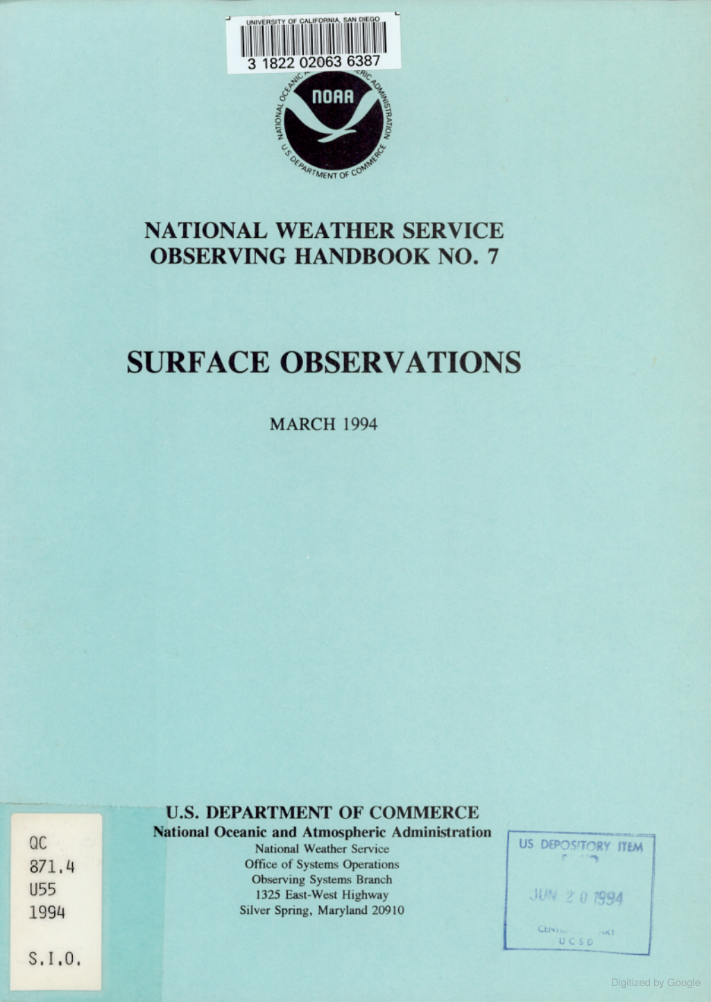 The cover of National Weather Service Observing Handbook No. 7.