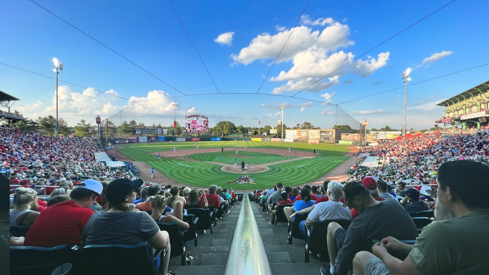 Fans watch a minor league baseball game at Hammons Field in Springfield, Missouri