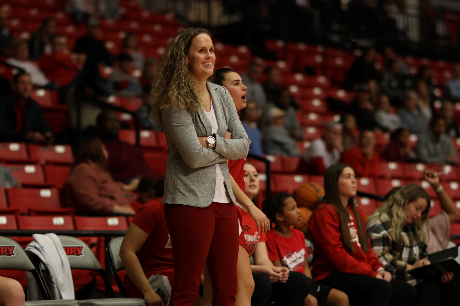 New Drury Lady Panthers head coach Kaci Bailey watches her team play a game.