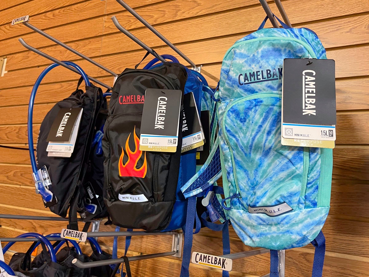 CamelBak brand hydration systems, such as these at Ozark Adventures,  are recommended by experienced outdoors enthusiasts. (Photo by Sony Hocklander)