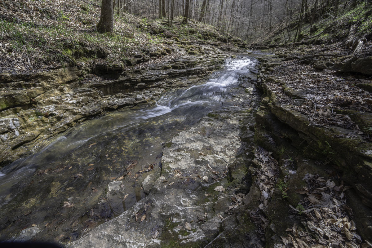 Exploring Leatherwood Creek downstream from the grotto leads to pretty cascading views like this one. (Photo by Sony Hocklander)