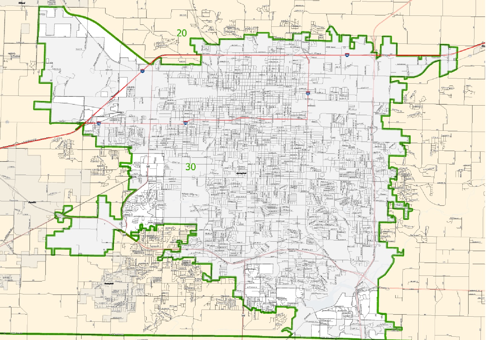 Missouri Senate District 30 map, current as of 2024 session