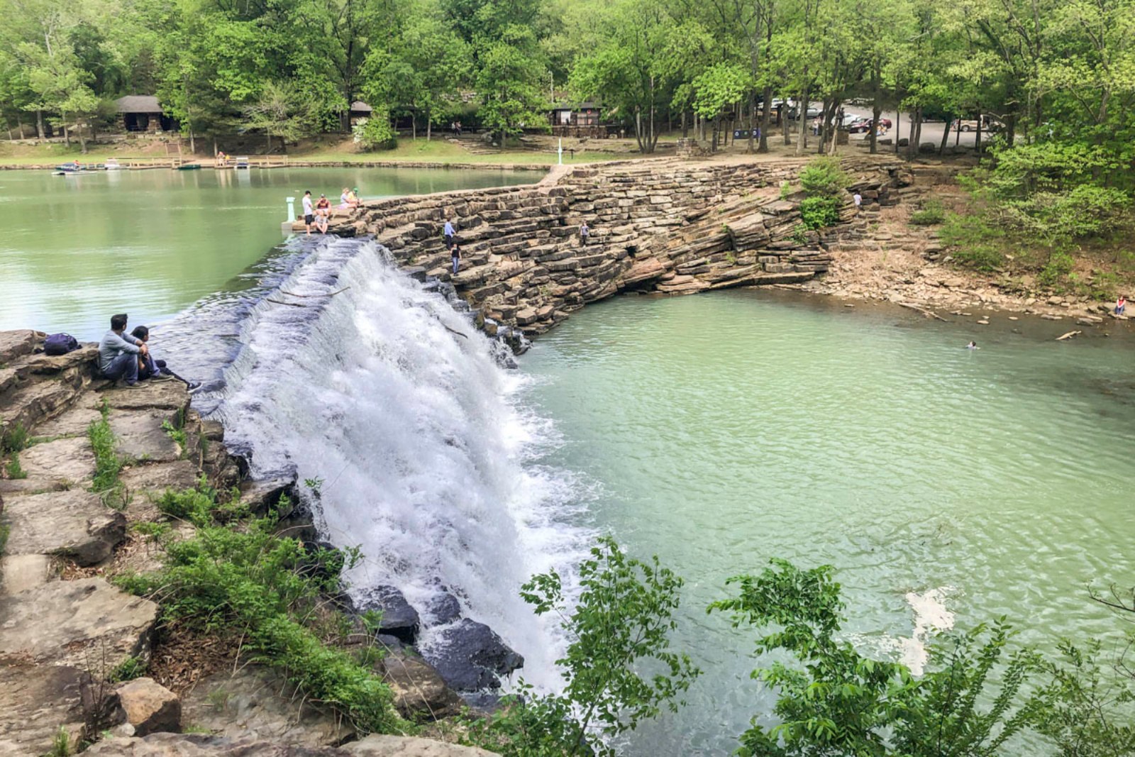 The dam waterfall at Devil’s Den State Park is easy to see from the parking lot or by a short walk. (Photo by Sony Hocklander)