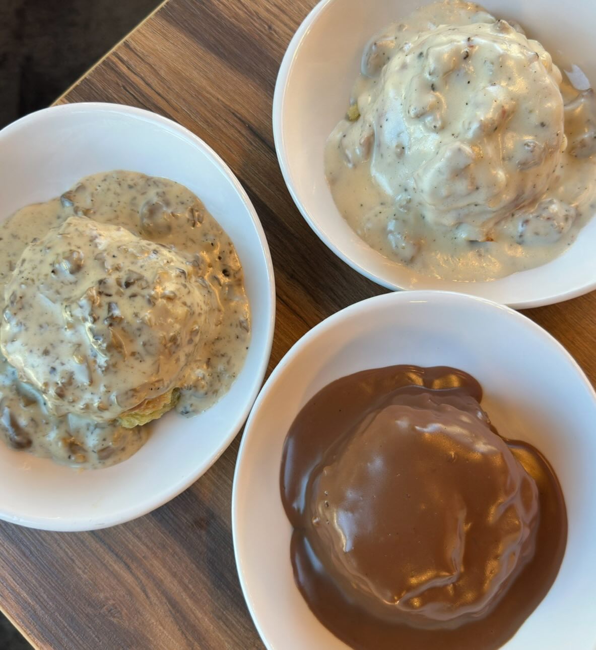 A flight of biscuits and gravy from JW's Kitchen