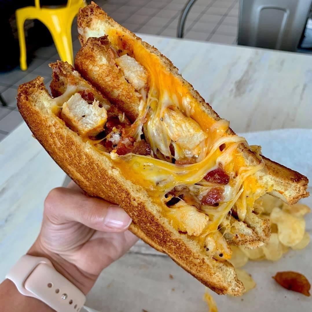 A Chicken Bacon Ranch grilled cheese sandwich from MacCheesy's