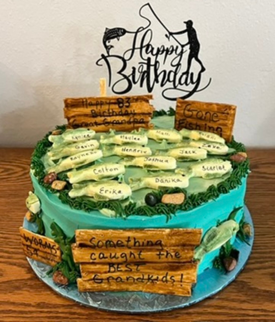 A fishing-themed birthday cake