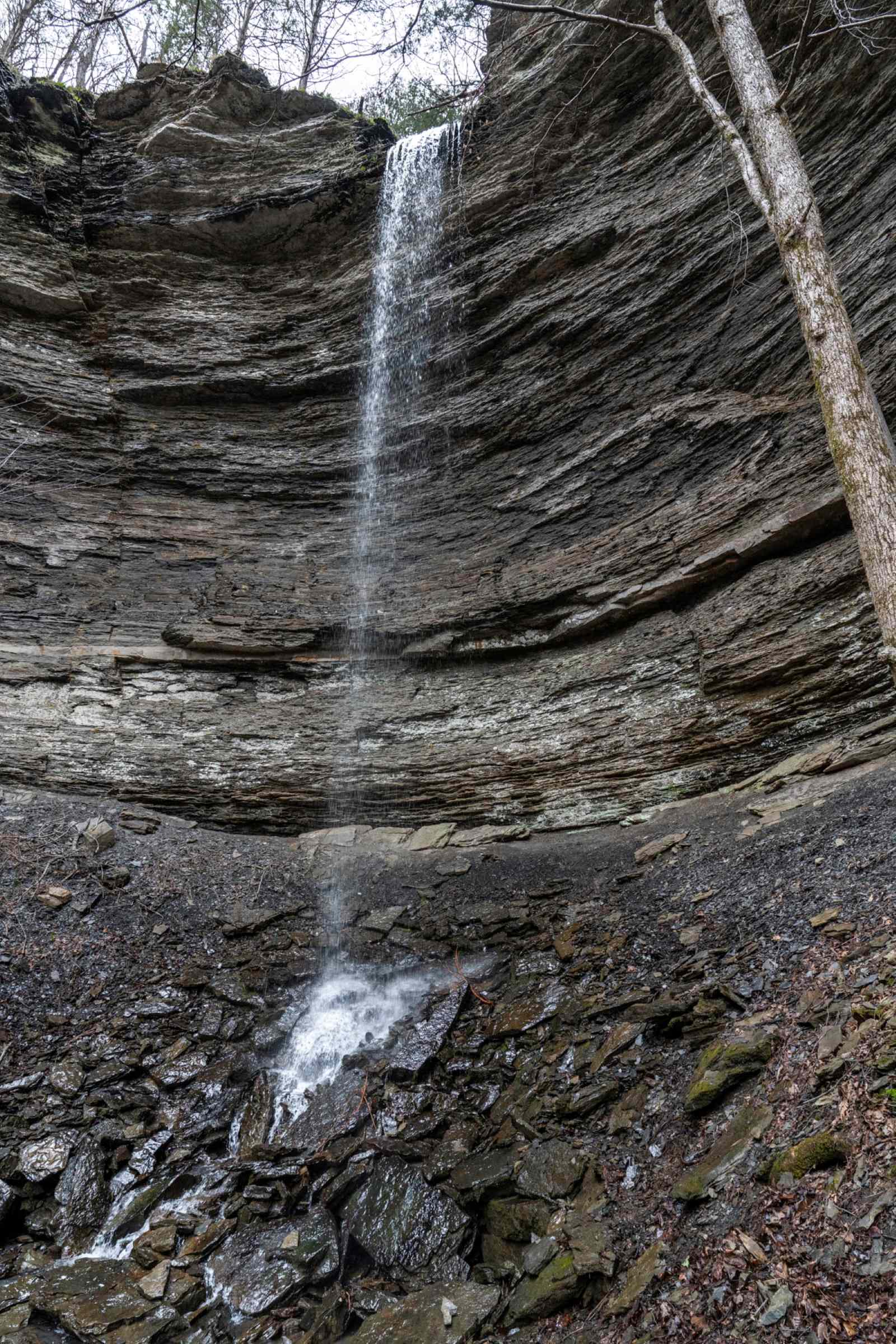 The 78-foot Terry Keefe Falls is found in an enclosed high bluff area at the end of a pretty half-mile trail.  (Photo by Sony Hocklander)