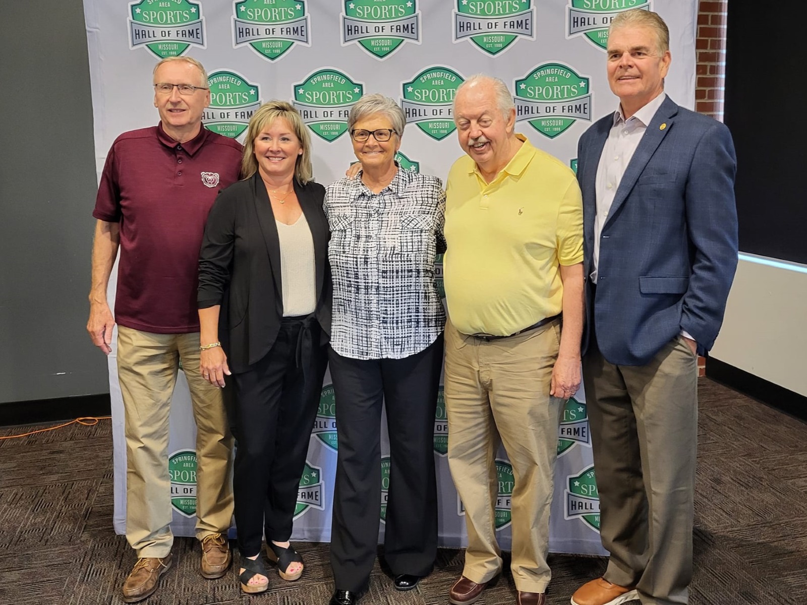 Individual selections for the 2024 Springfield Area Sports Hall of Fame include, left to right, Jon Leamy, Christie Blasi, Holly Hesse, Stan Melton and Dennis Heim. Rob Evans was unable to attend the luncheon unveiling the class. (Photo by Springfield Area Sports Hall of Fame)