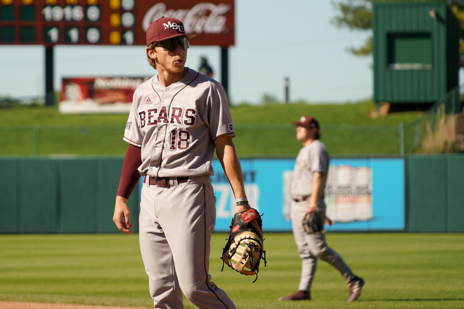 Spencer Nivens, wearing a Missouri State baseball uniform, plays second base during a game at Hammons Field in Springfield, Missouri.
